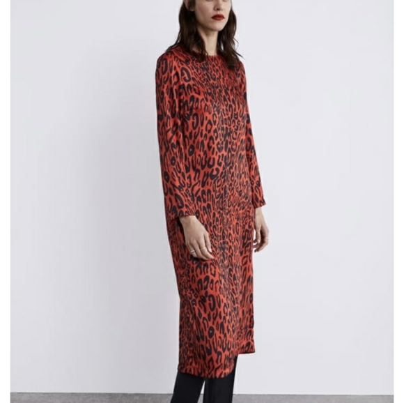 NWOT- Zara Leopard Print Midi Dress - Picture 1 of 5